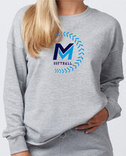 Load image into Gallery viewer, Mid Michigan Softball Ladies Crewneck - Navy/Carolina Laces

