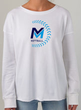 Load image into Gallery viewer, Mid Michigan Softball Ladies Crewneck - Navy/Carolina Laces
