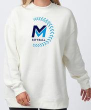 Load image into Gallery viewer, Mid Michigan Softball Ladies Oversized Crew - Navy/Carolina Laces
